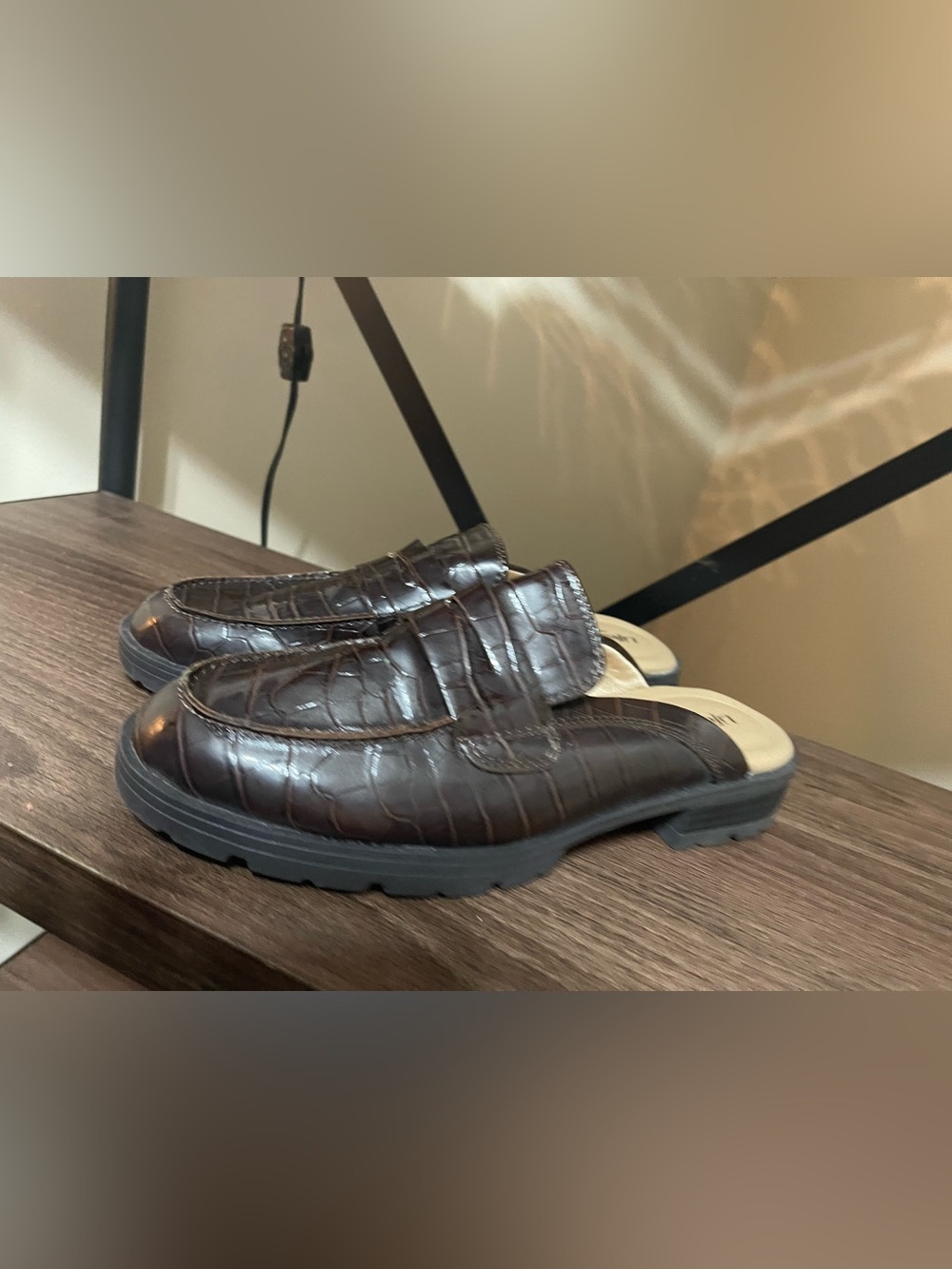 Life Stride Women's Croc-Embossed Slide Loafers in Dark Brown